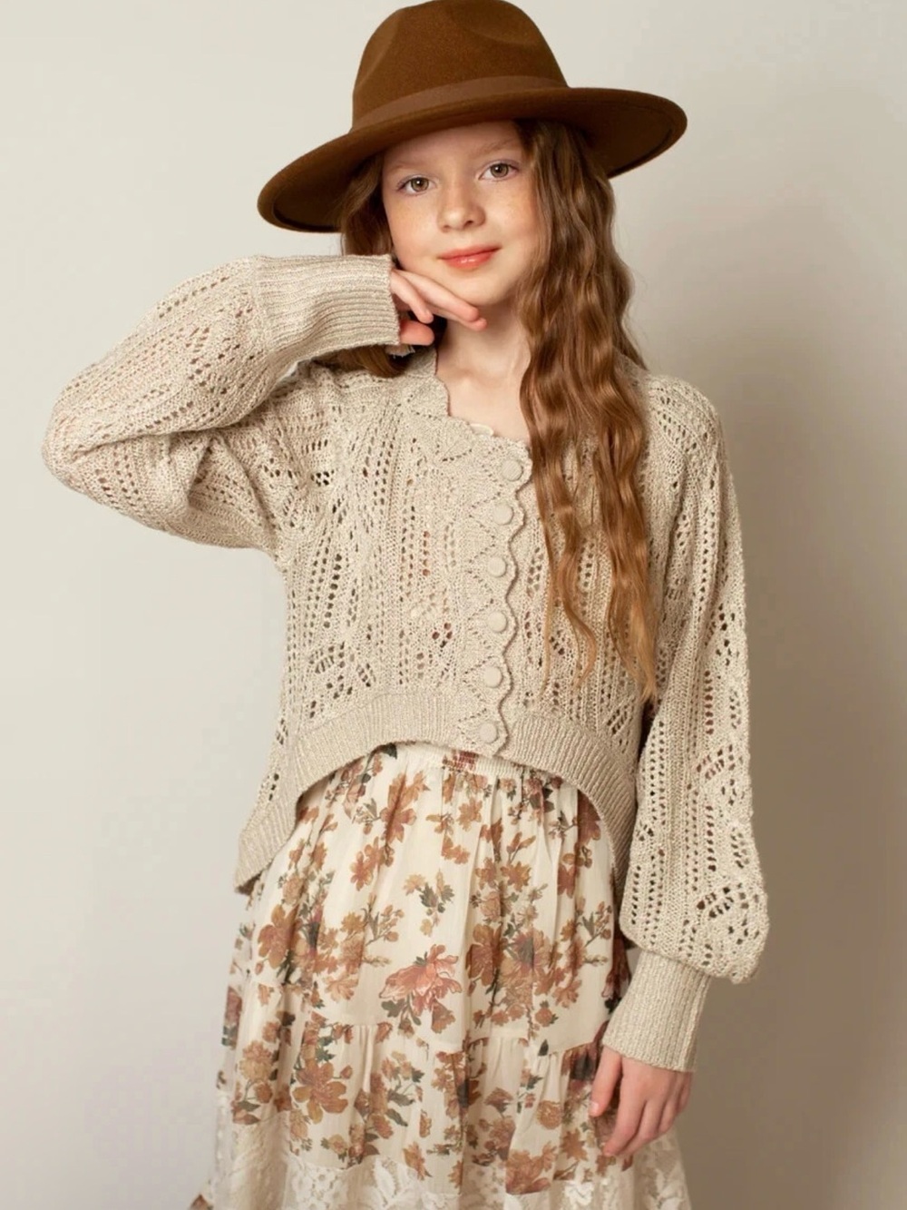 Joyfolie Girl Jelina Sweater Cardigan in Light Taupe size 5 years 5T NWT